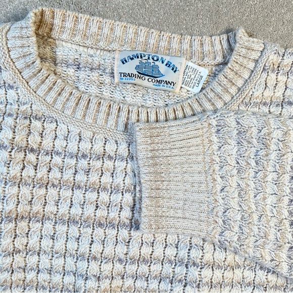 Hampton Bay Other - Vintage Fisherman's Knit Sweater Tan Crew Neck Thick Cotton Made in USA men L